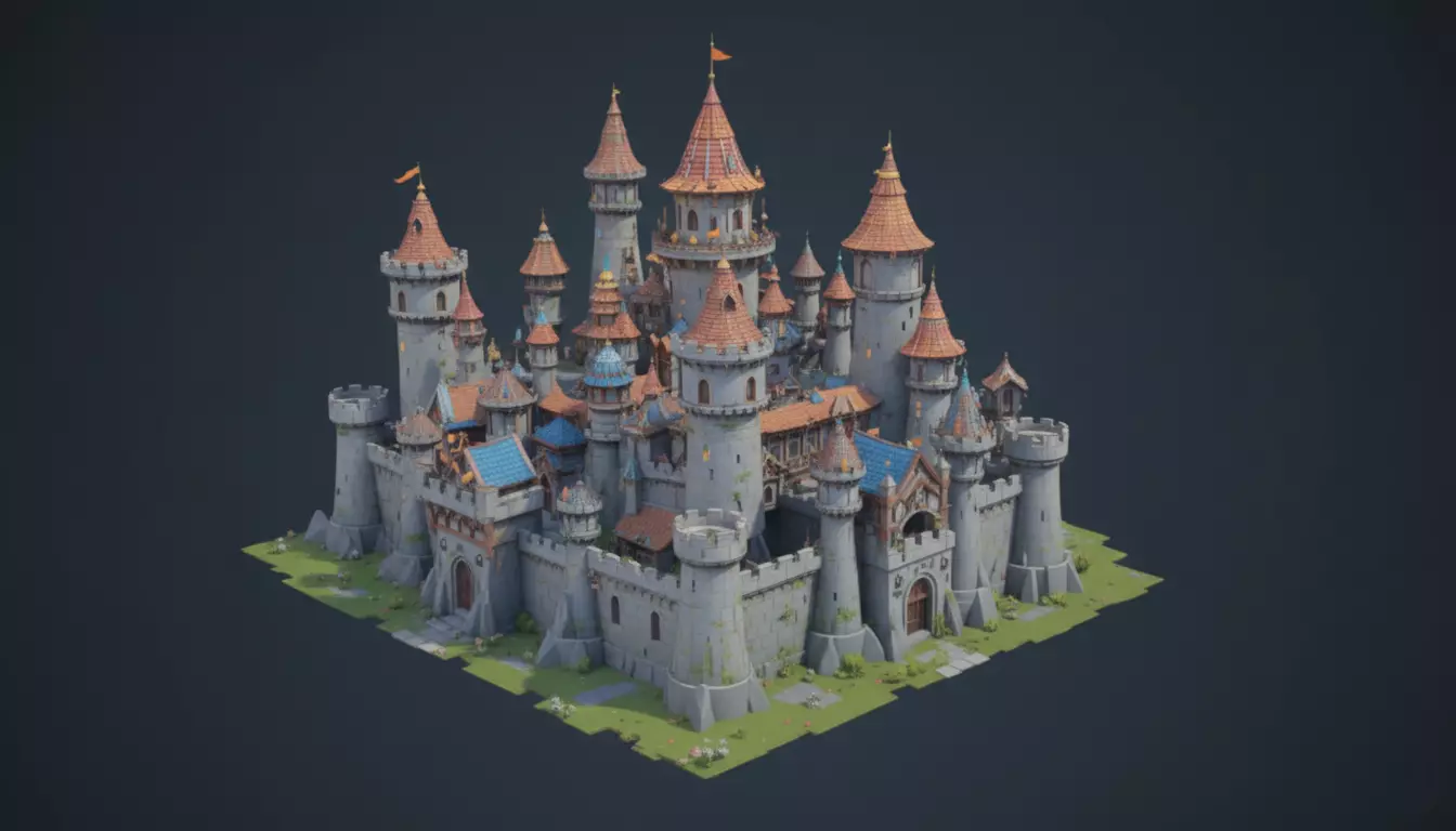 Modular Fantasy Castle 3D Model Low-Poly Stylized Game Asset Low-poly 3D model_1
