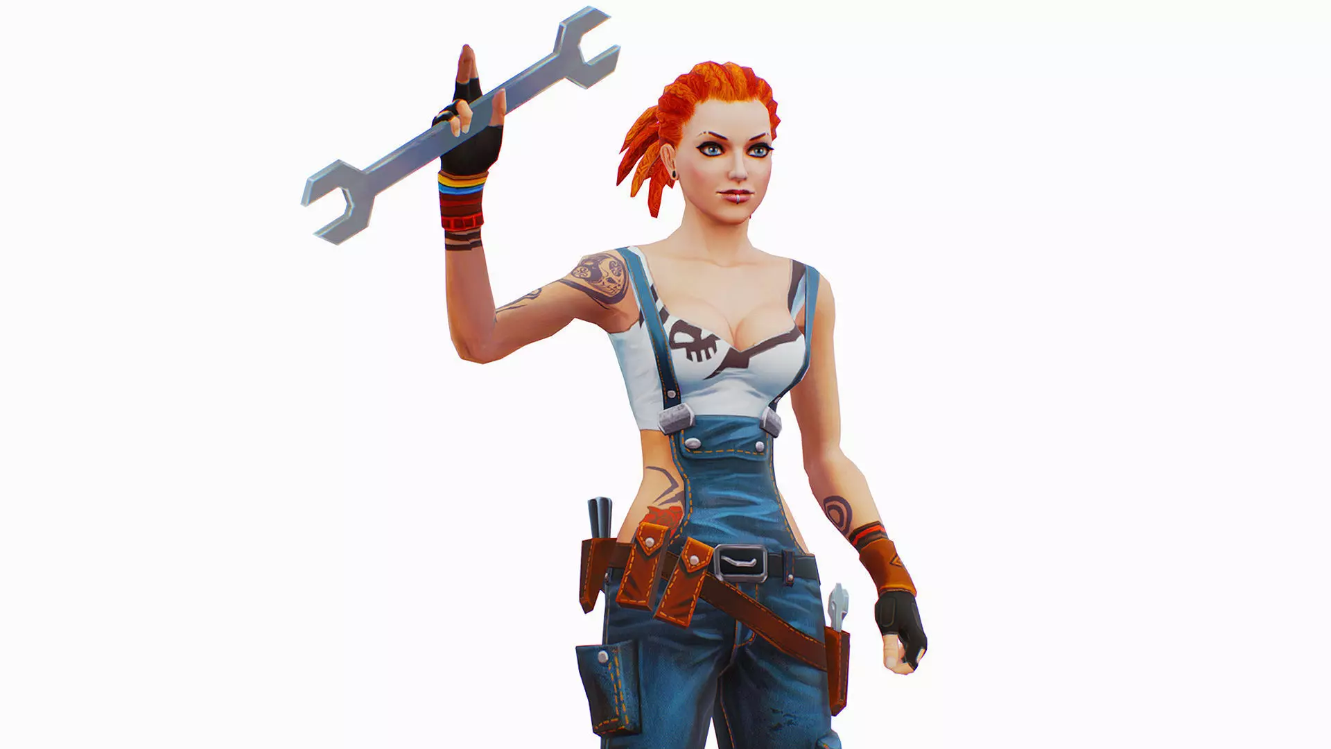 Female Builder - Engineer Woman - Overall Tool Belt - Animated Low-poly 3D model_4