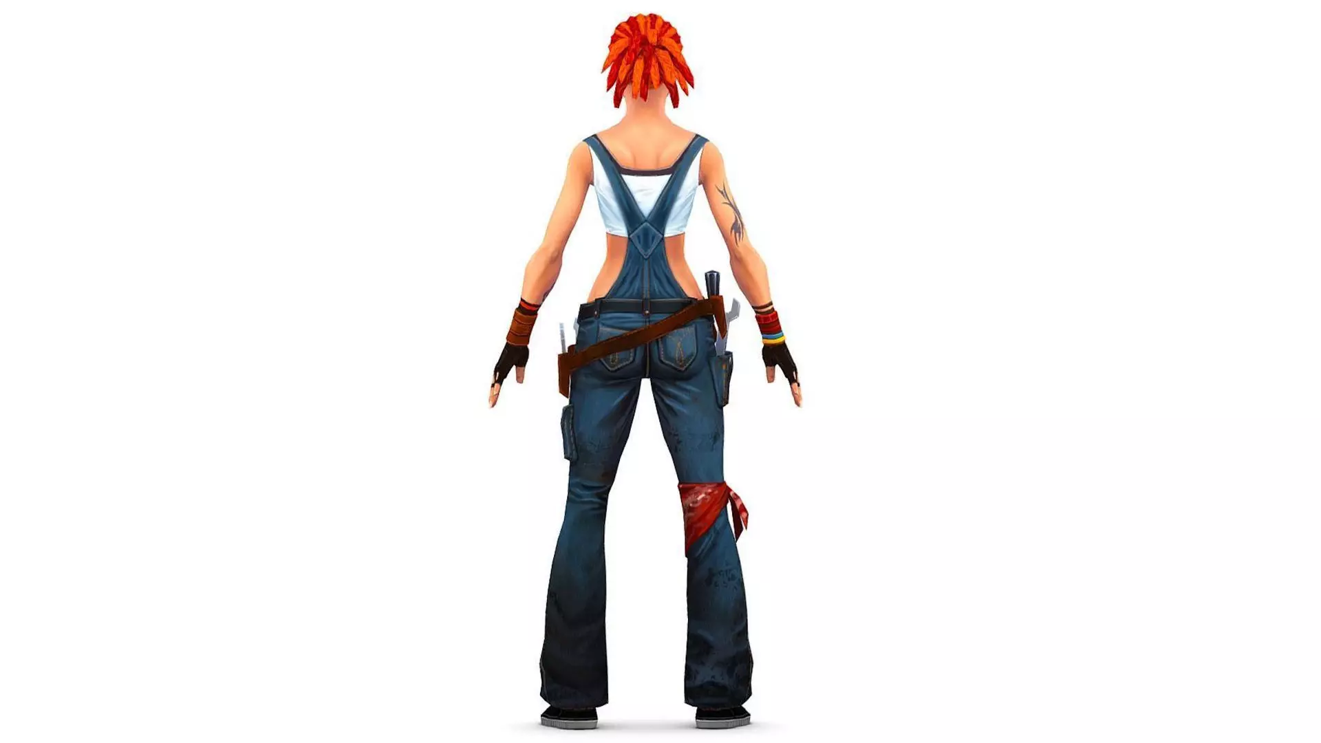 Female Builder - Engineer Woman - Overall Tool Belt - Animated Low-poly 3D model_7