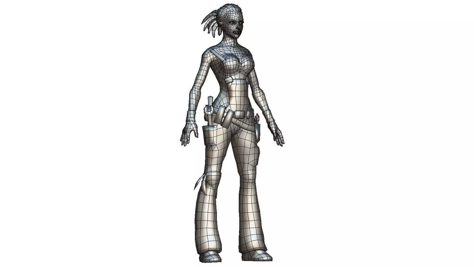 Female Builder - Engineer Woman - Overall Tool Belt - Animated Low-poly 3D model_10