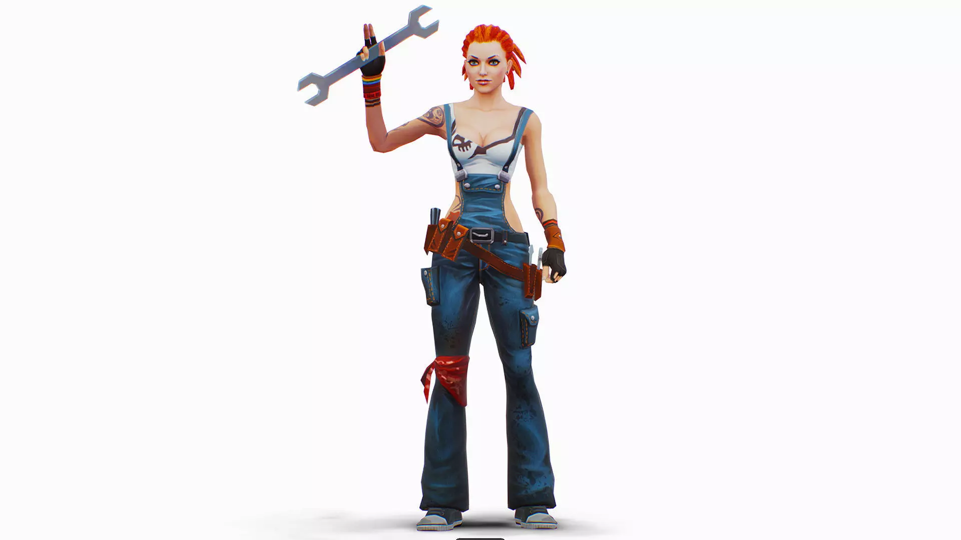 Female Builder - Engineer Woman - Overall Tool Belt - Animated Low-poly 3D model_2