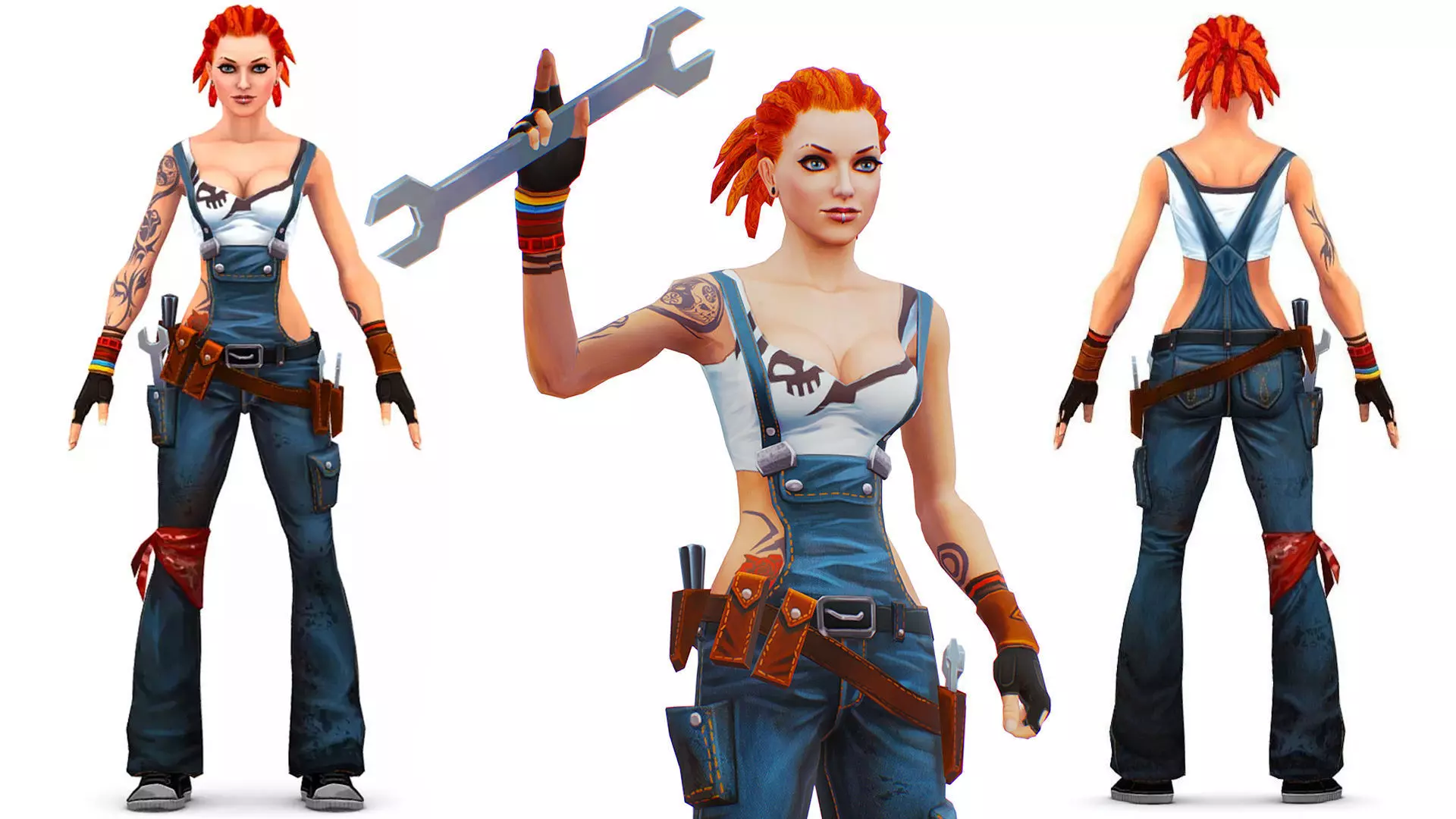 Female Builder - Engineer Woman - Overall Tool Belt - Animated Low-poly 3D model_0
