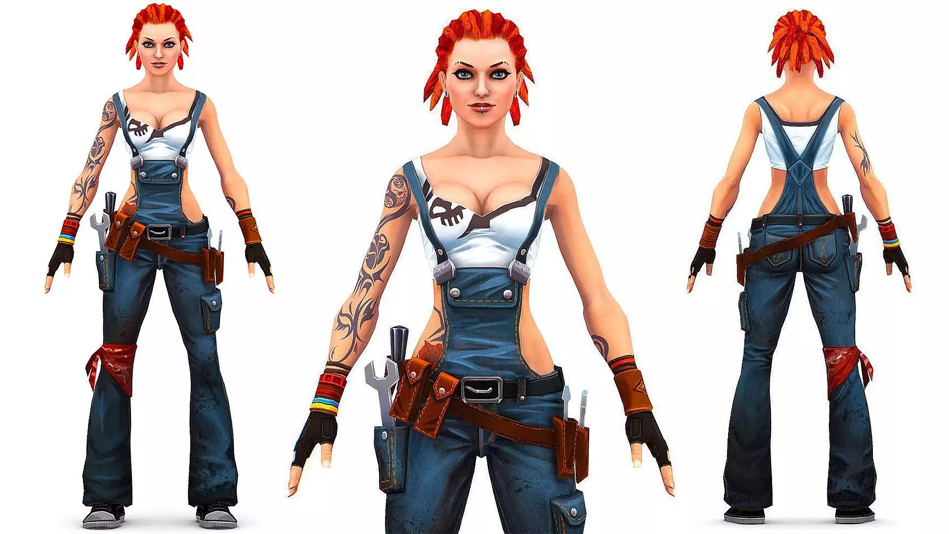 Female Builder - Engineer Woman - Overall Tool Belt - Animated Low-poly 3D model_1