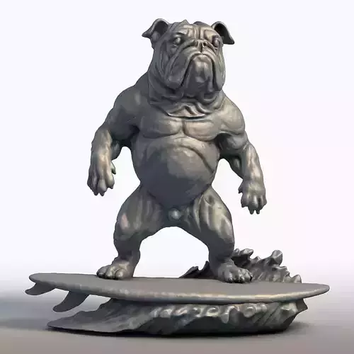 Wooden Bulldog Surfer Sculpture Beach Dog Decor  3D print model