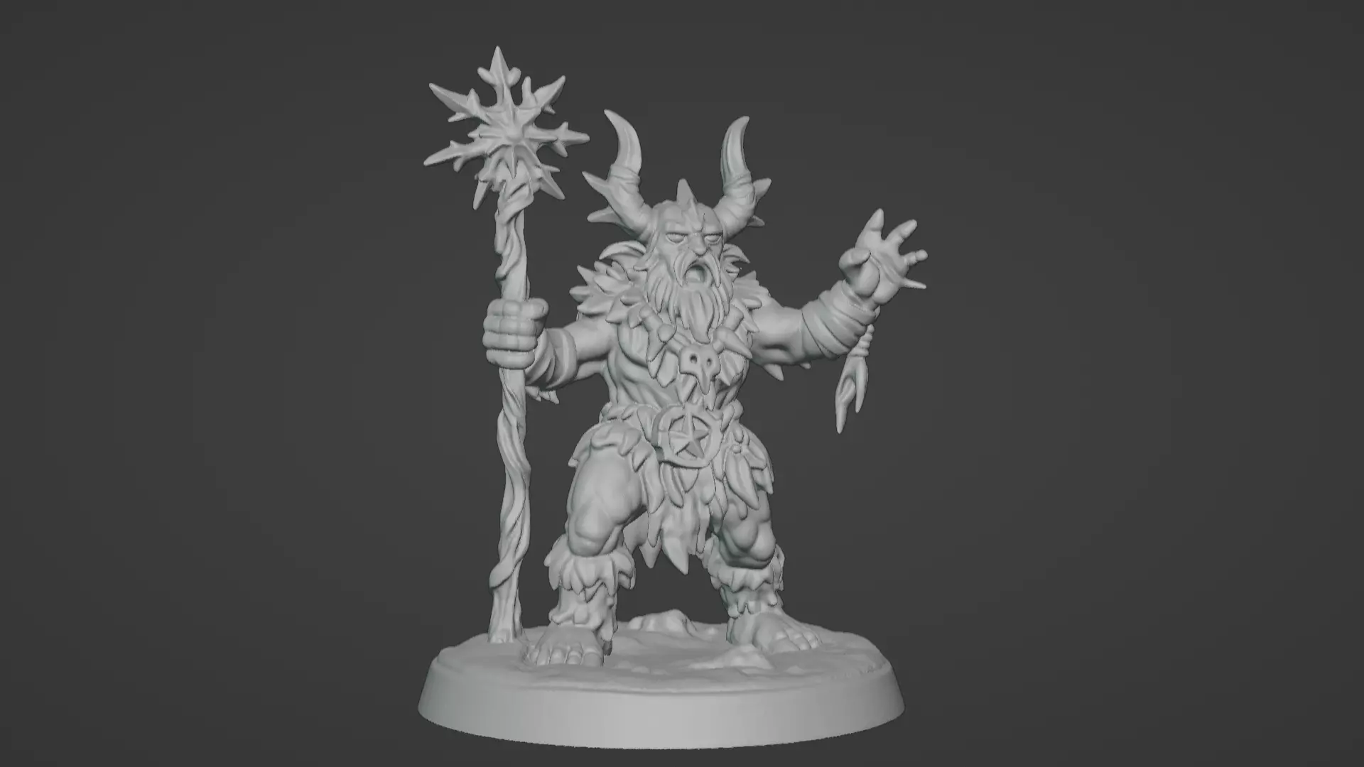 Frost War Shaman Horned Spellcaster on Snow Base 3D print model_3