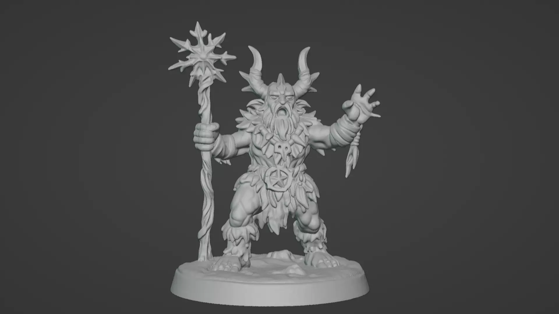 Frost War Shaman Horned Spellcaster on Snow Base 3D print model_0