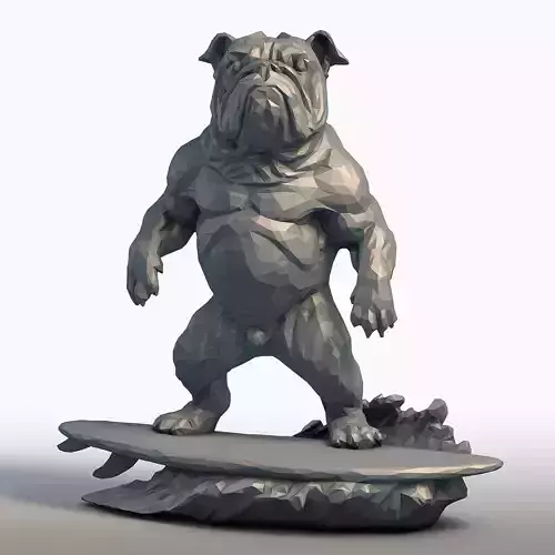Low Poly Bulldog Surfer Sculpture Geometric Surfing Dog 3D print model