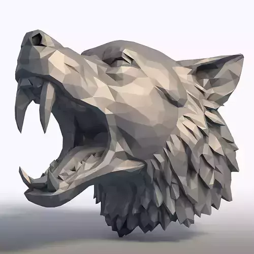Low Poly Angry Wolf Head Geometric Wolf Sculpture