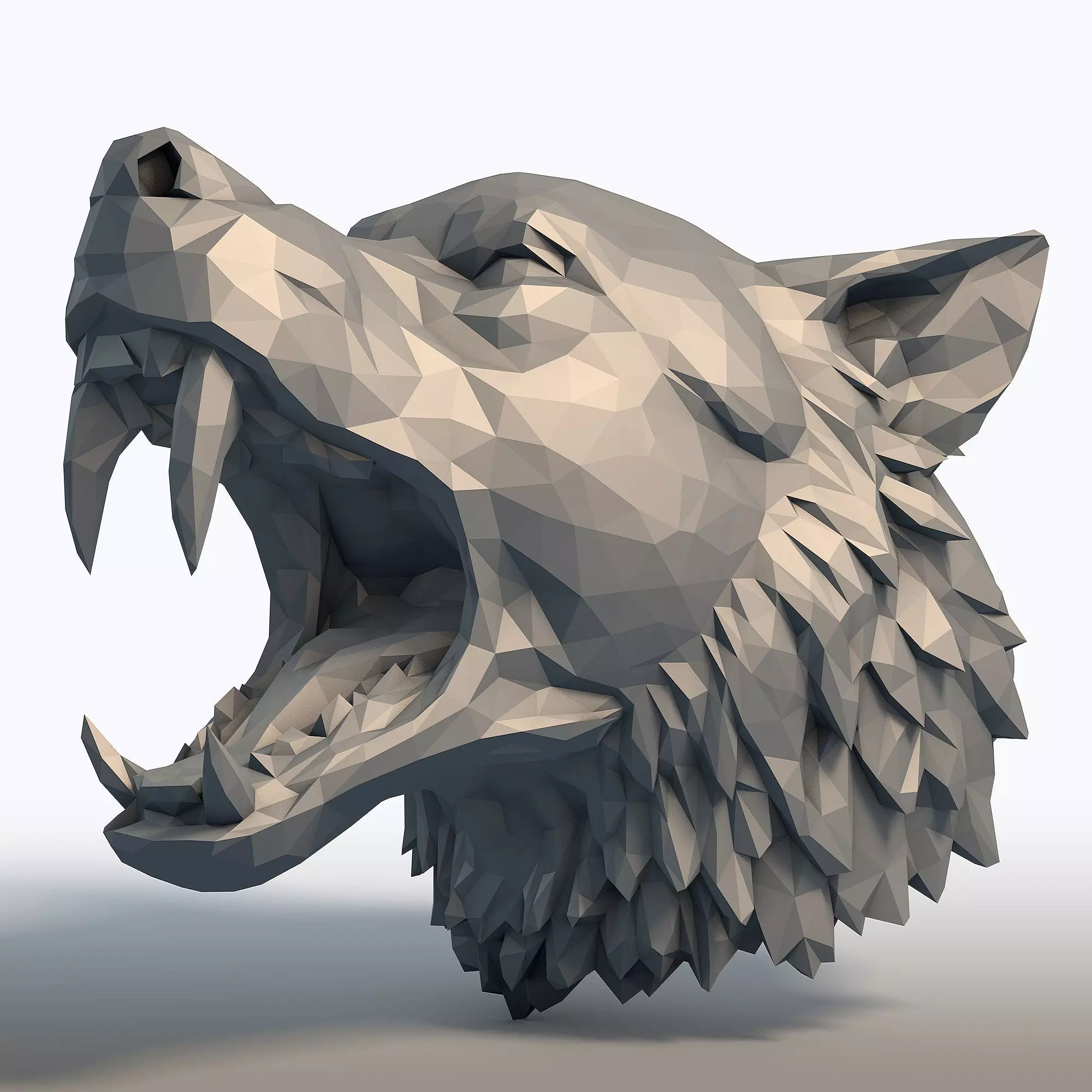 Low Poly Angry Wolf Head Geometric Wolf Sculpture 3D print model