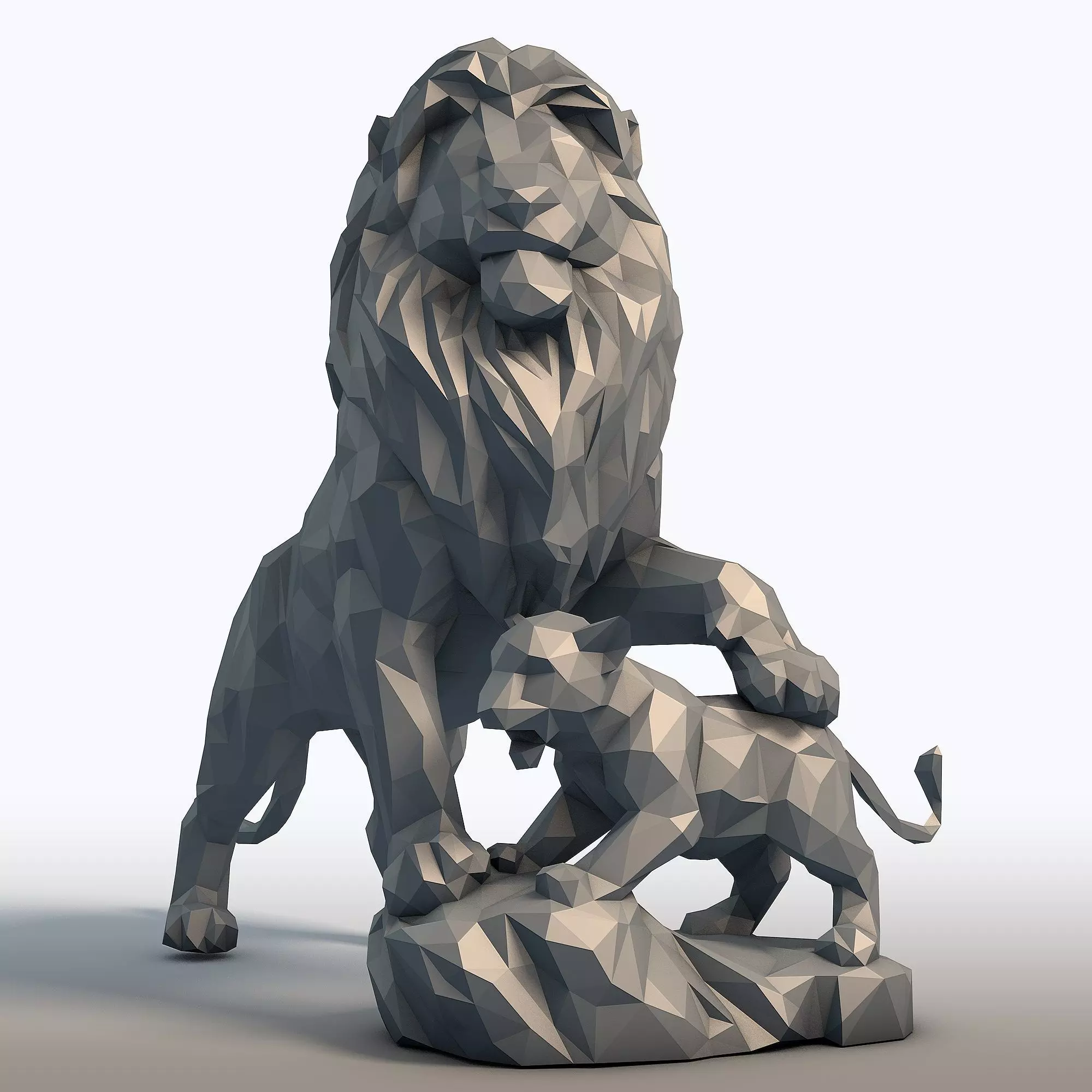 Lion King Low Poly Father and Son Lions 3D print model_1