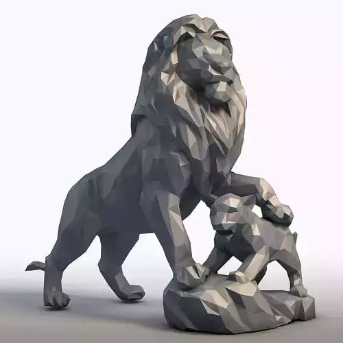 Lion King Low Poly Father and Son Lions