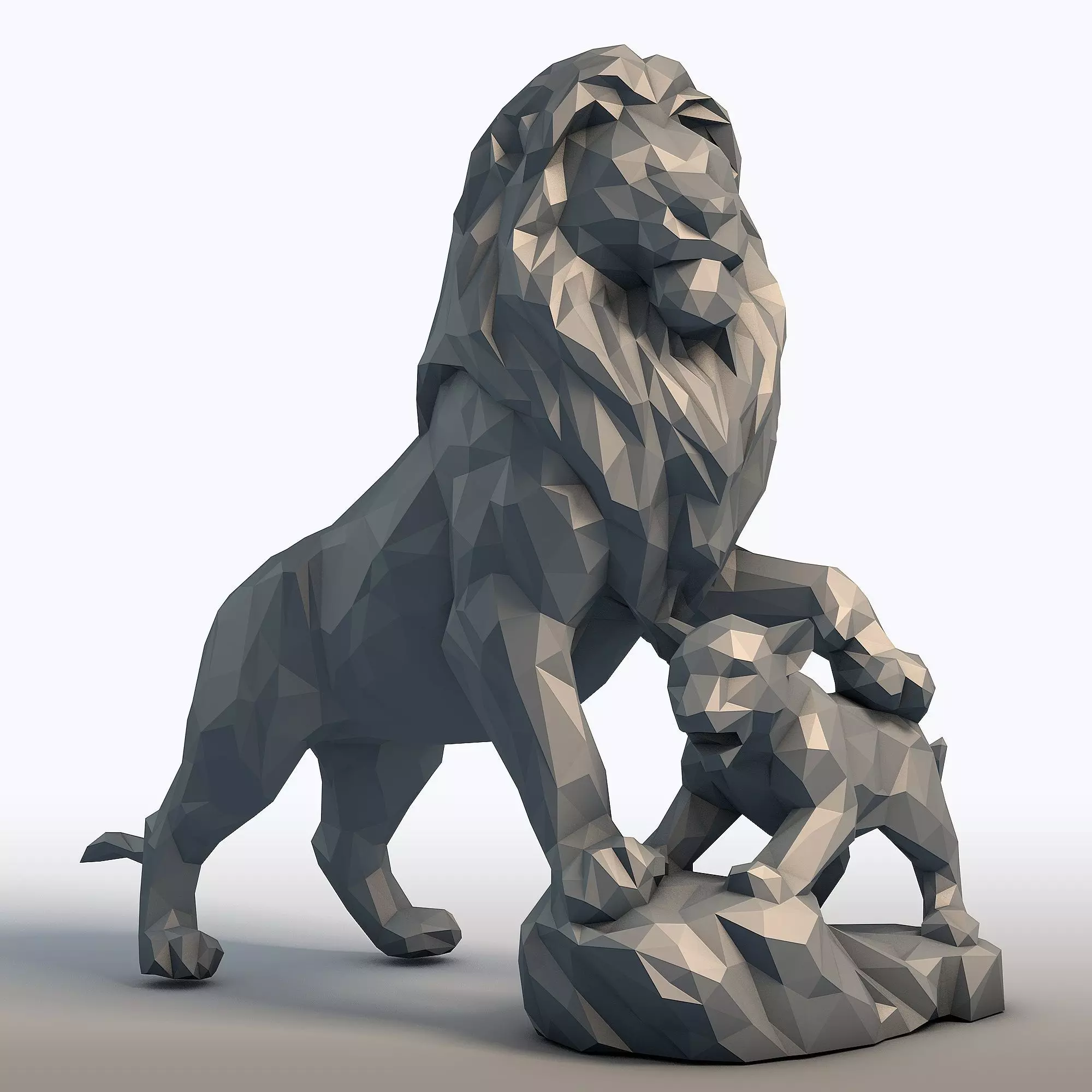 Lion King Low Poly Father and Son Lions 3D print model_0