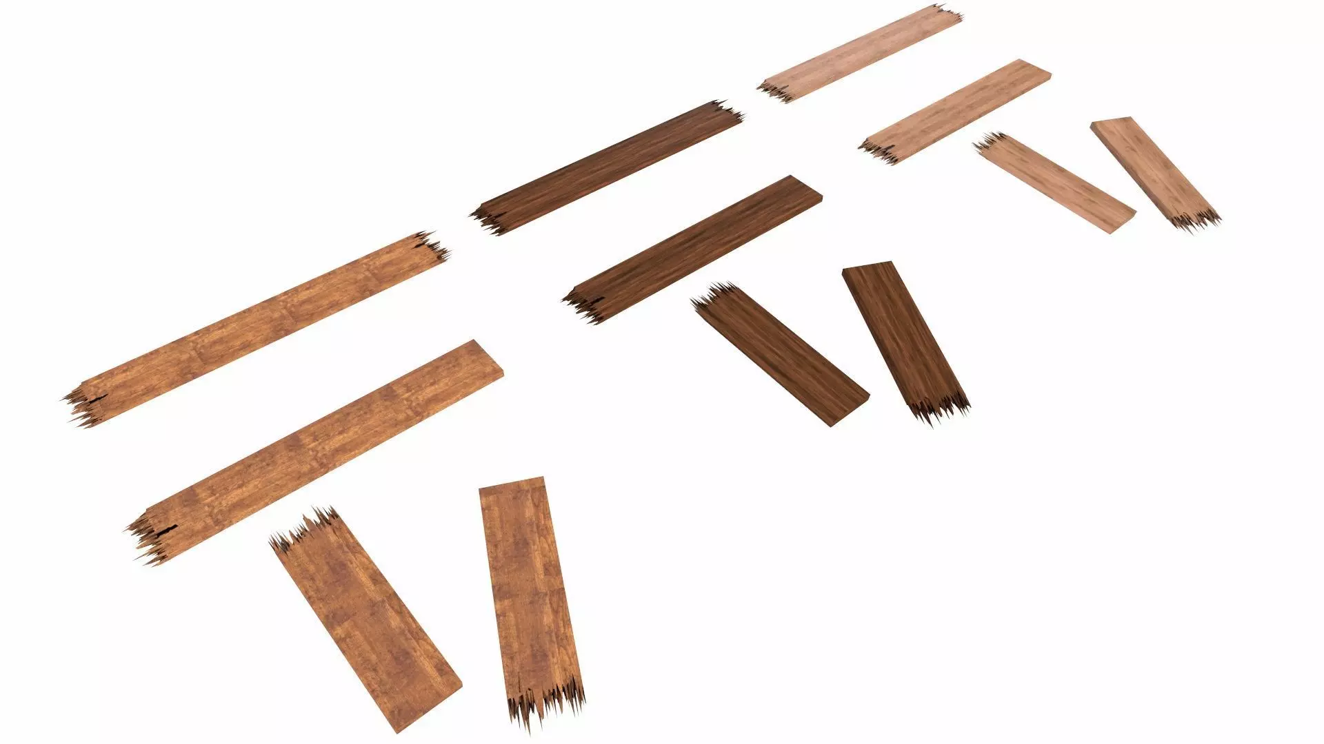 Wooden Broken Plank Damage Plank Lumber Sawdust Debris Low-poly 3D model_10