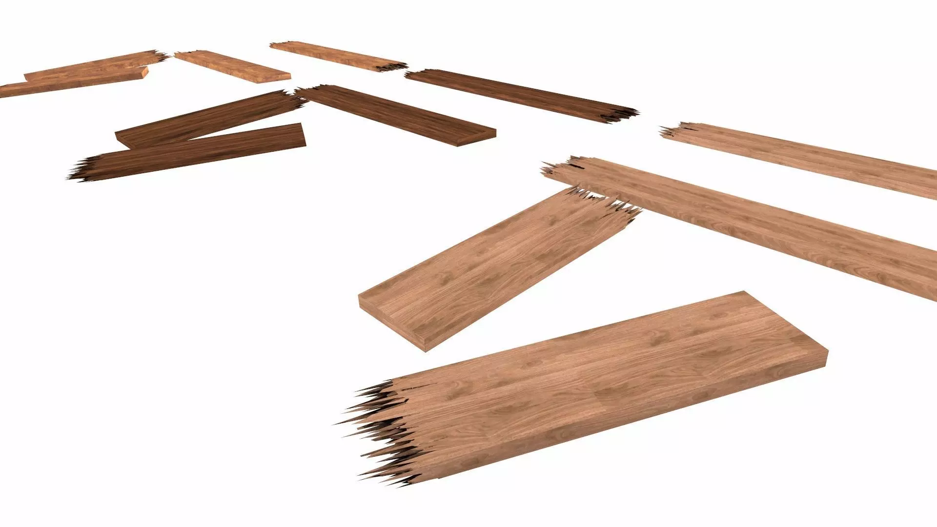 Wooden Broken Plank Damage Plank Lumber Sawdust Debris Low-poly 3D model_9