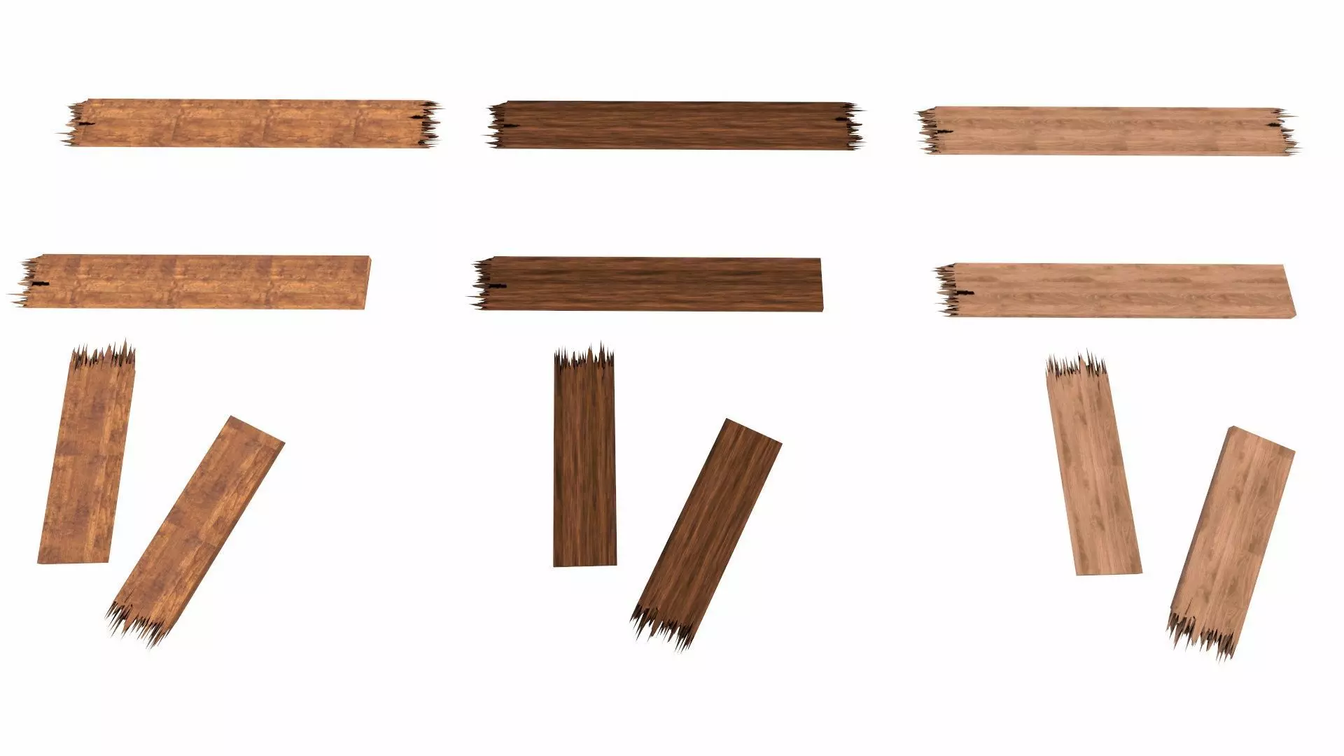 Wooden Broken Plank Damage Plank Lumber Sawdust Debris Low-poly 3D model_0