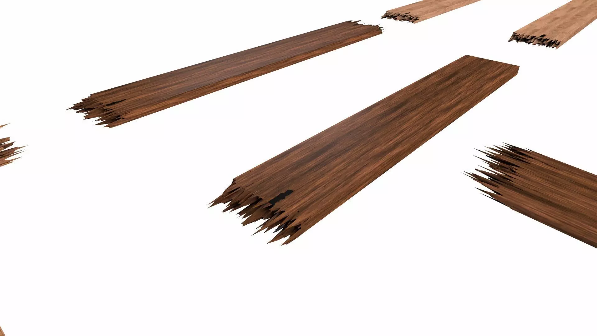 Wooden Broken Plank Damage Plank Lumber Sawdust Debris Low-poly 3D model_2