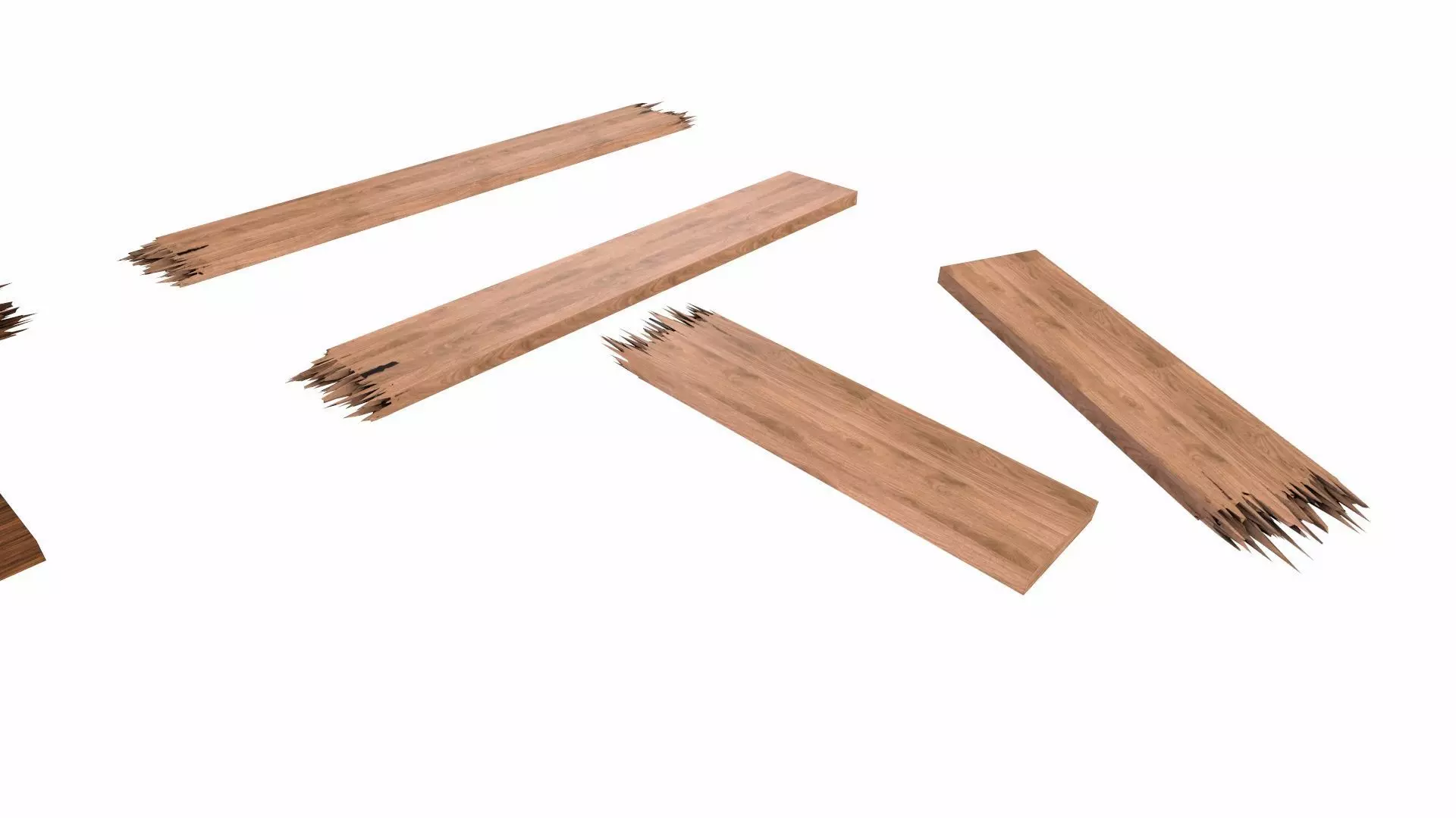 Wooden Broken Plank Damage Plank Lumber Sawdust Debris Low-poly 3D model_3