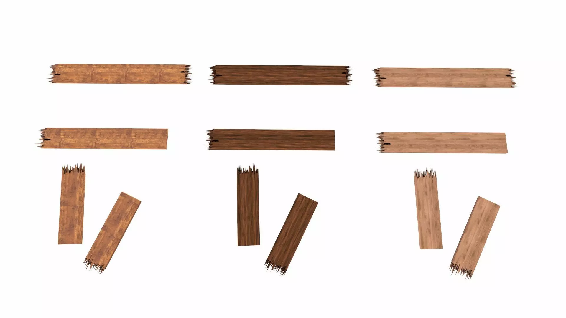 Wooden Broken Plank Damage Plank Lumber Sawdust Debris Low-poly 3D model_5