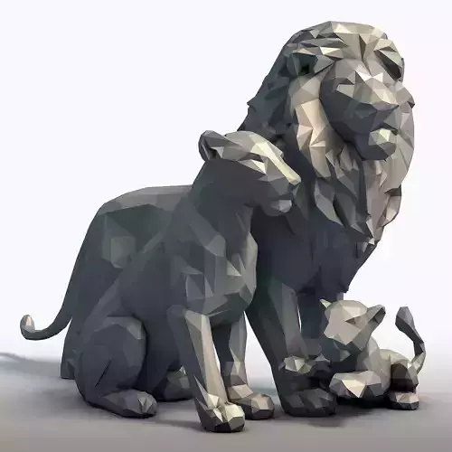 Lion King Family Low Poly Geometric Animal Family Model