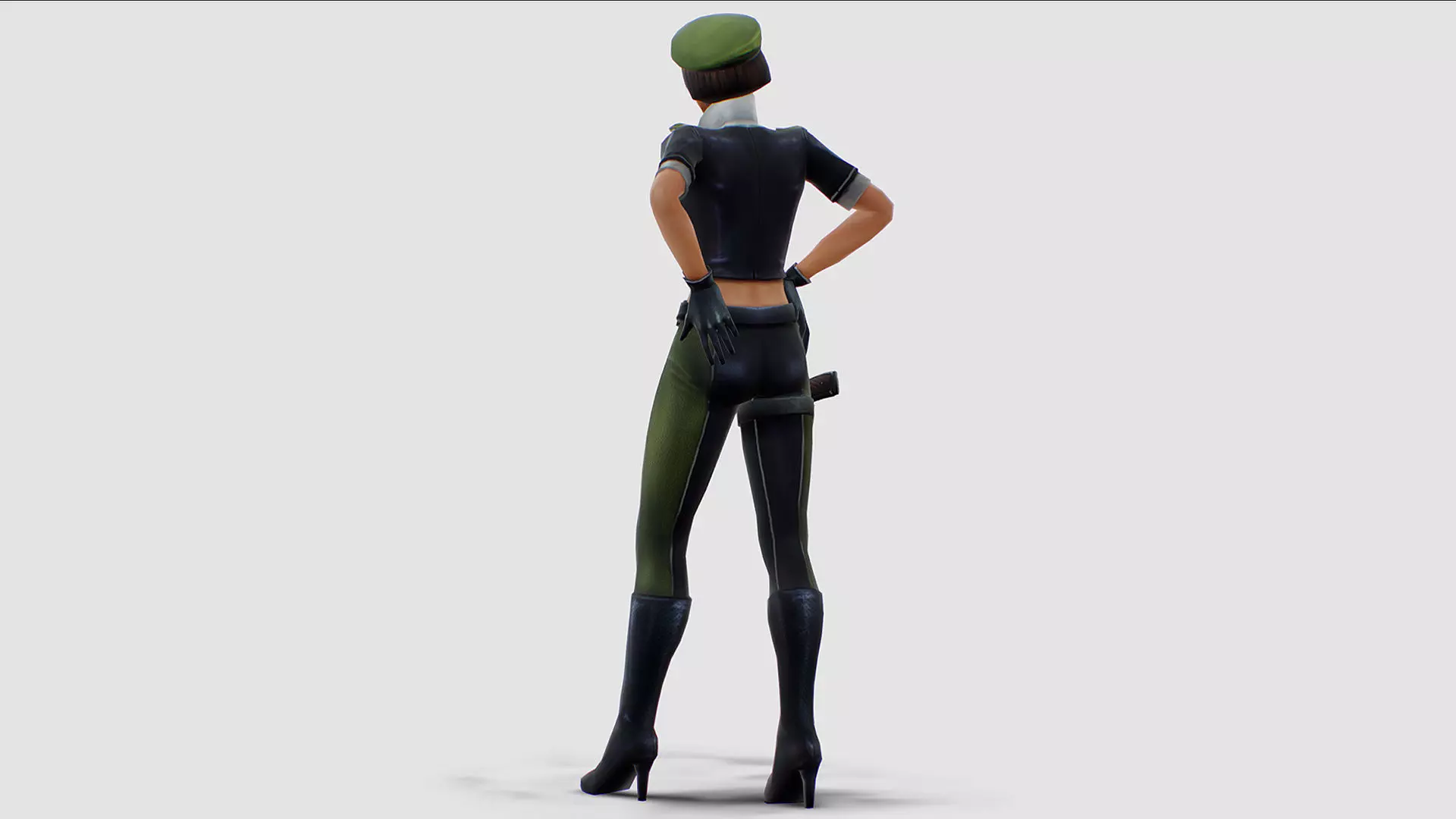 Woman General - Female Soldier Beret Black Leather Form Low-poly 3D model_4