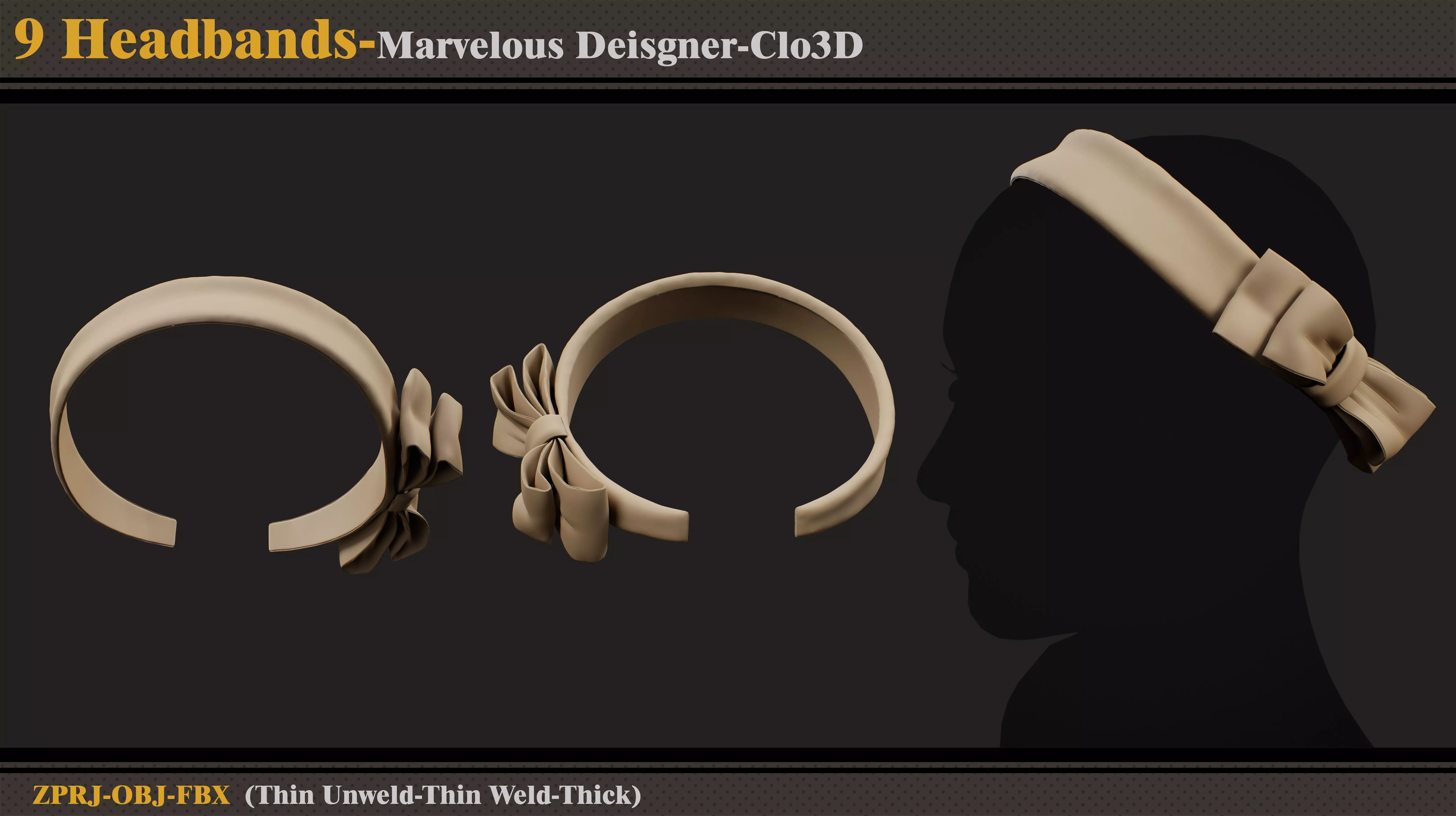 9 Headbands-MD-Clo3D-ZPRJ-FBX- OBJ 3D model_3