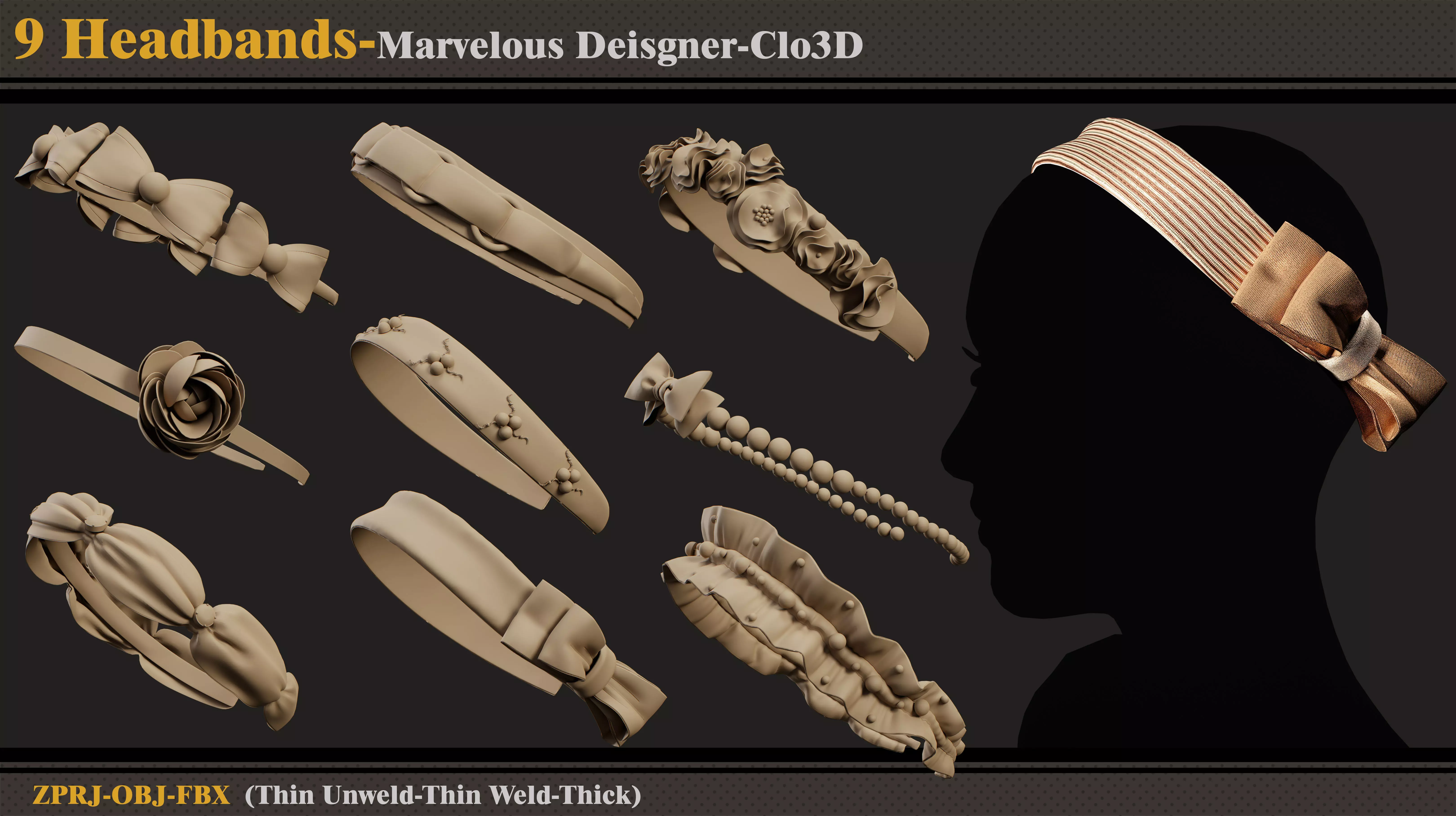 9 Headbands-MD-Clo3D-ZPRJ-FBX- OBJ 3D model_0