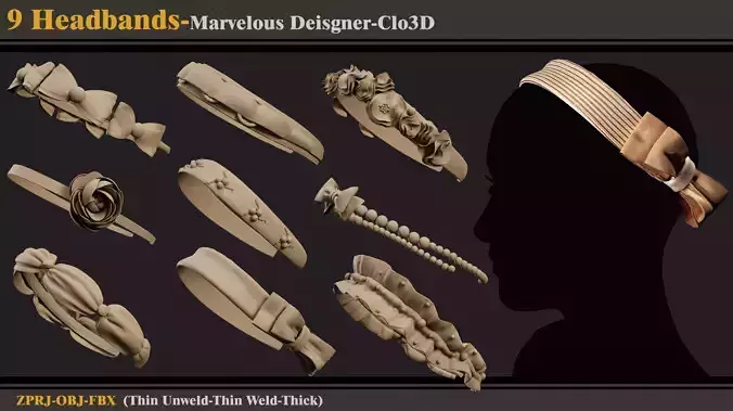 9 Headbands-MD-Clo3D-ZPRJ-FBX- OBJ