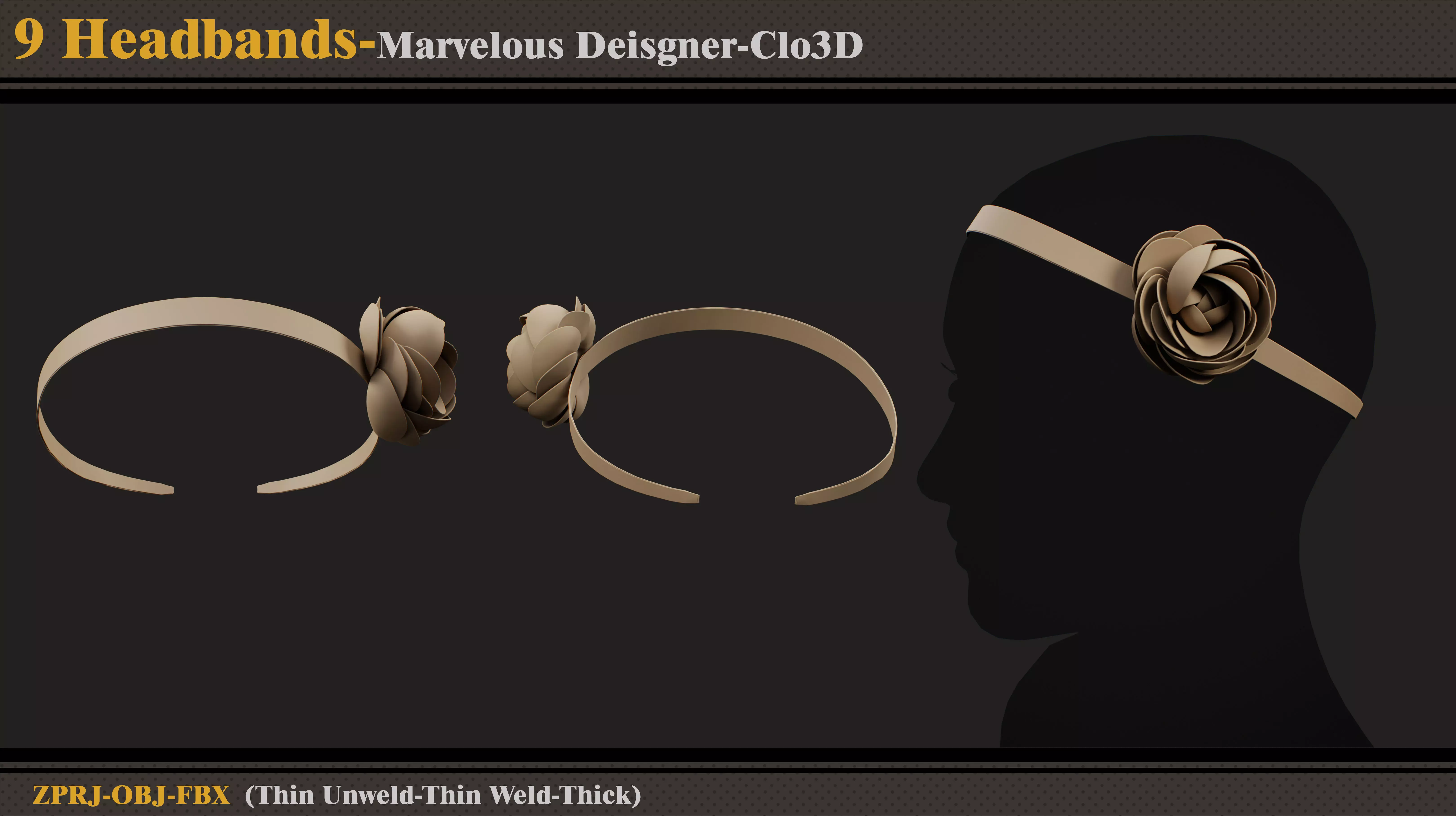 9 Headbands-MD-Clo3D-ZPRJ-FBX- OBJ 3D model_5
