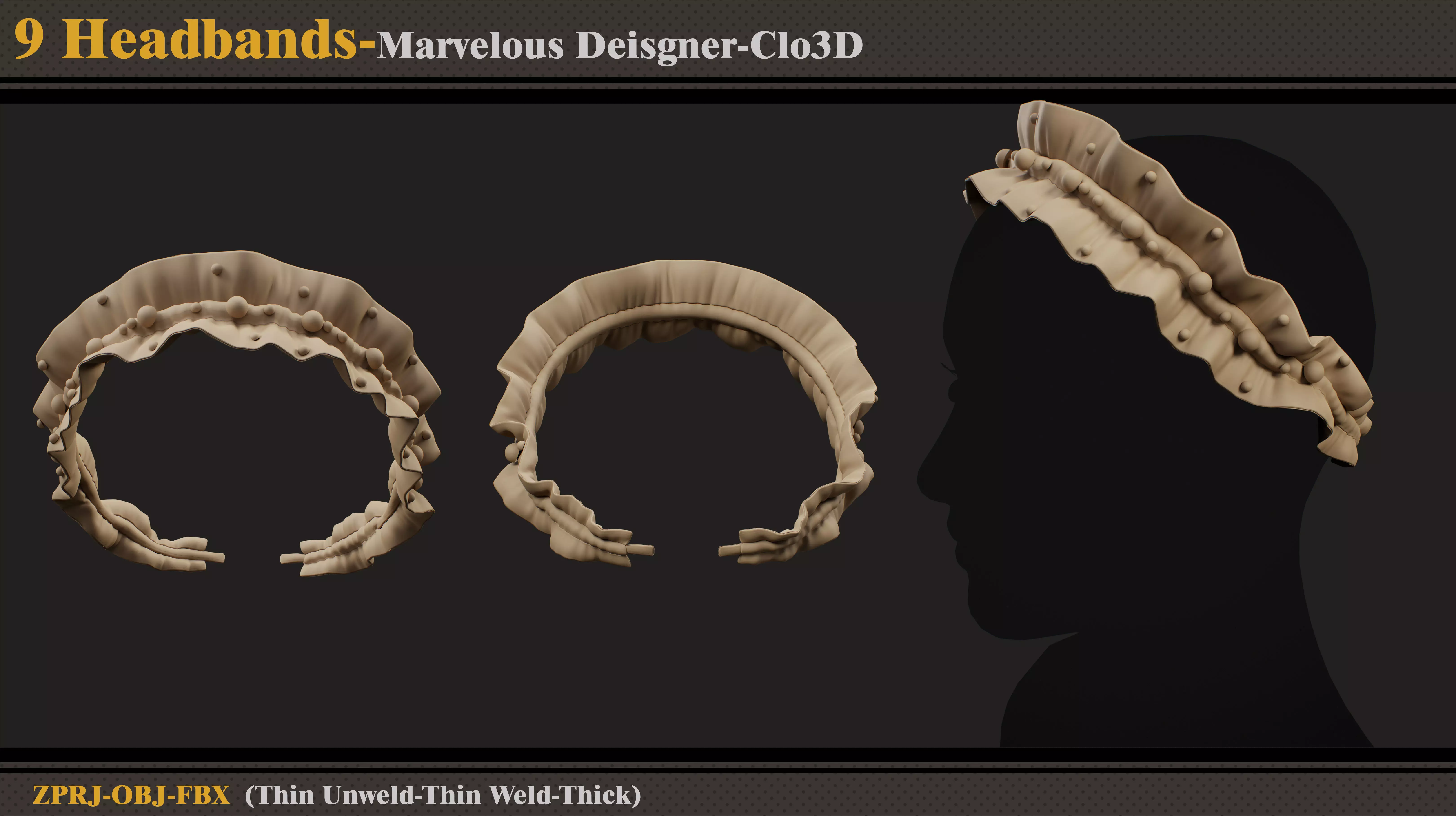 9 Headbands-MD-Clo3D-ZPRJ-FBX- OBJ 3D model_6