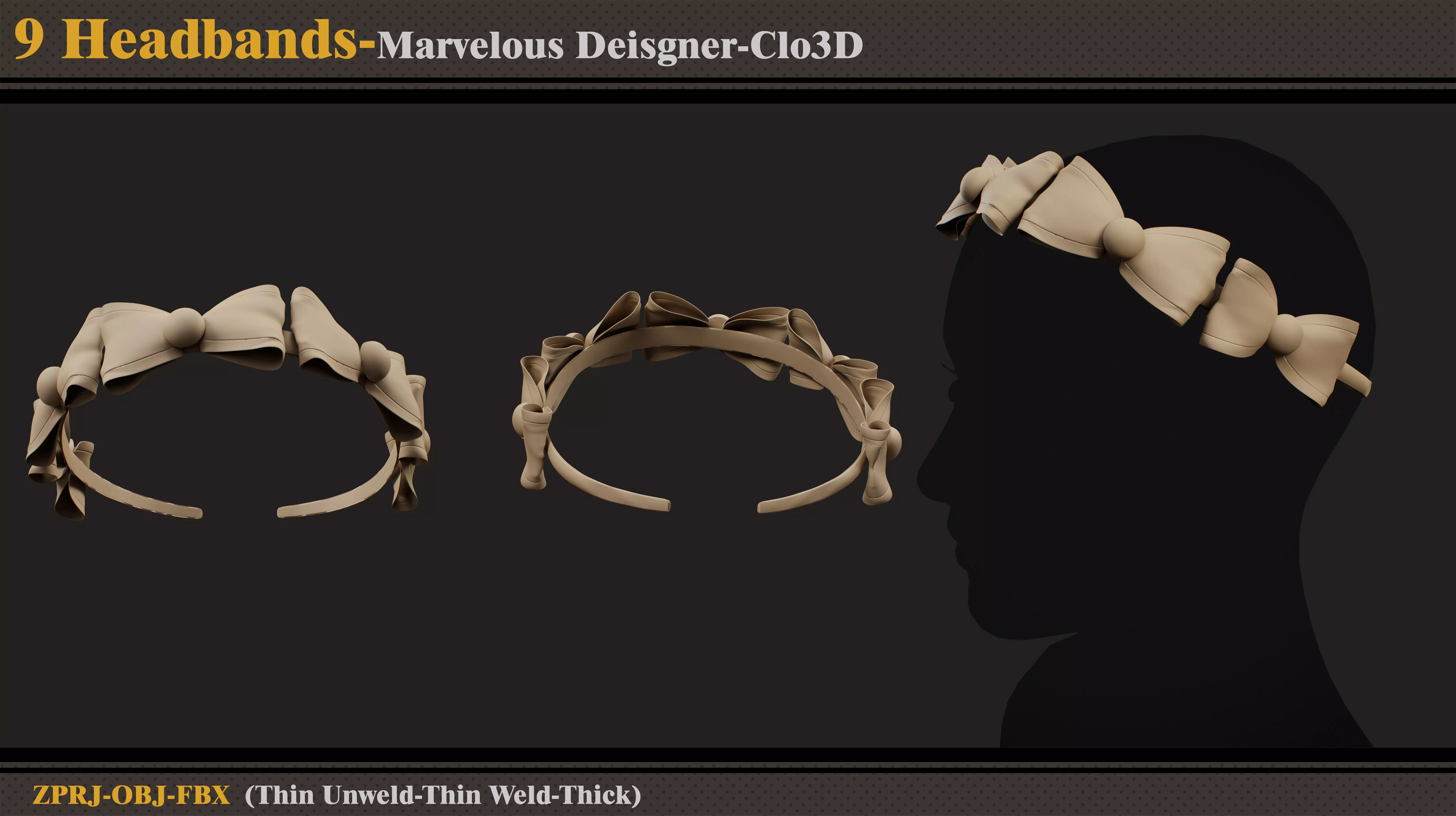 9 Headbands-MD-Clo3D-ZPRJ-FBX- OBJ 3D model_4