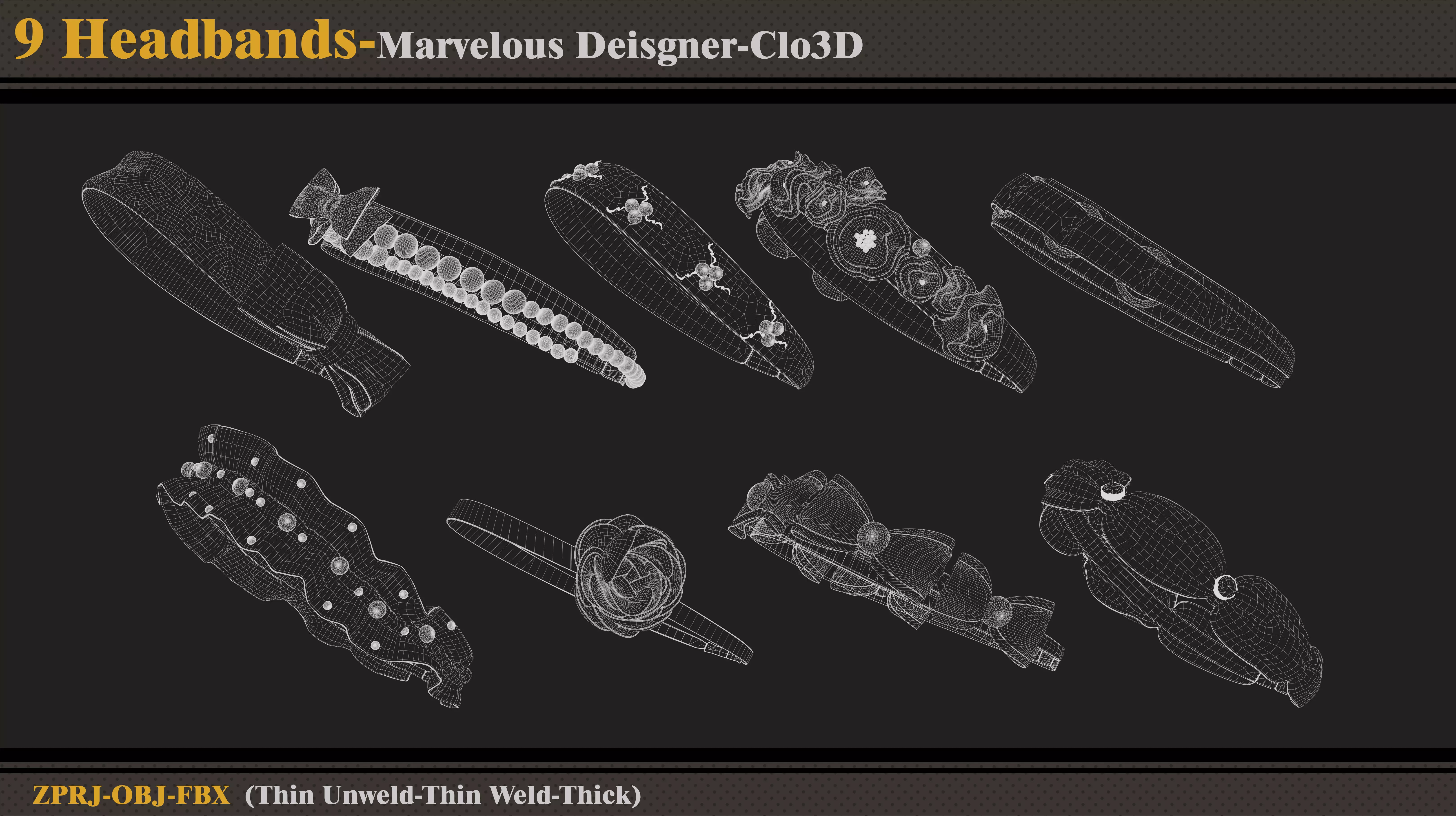 9 Headbands-MD-Clo3D-ZPRJ-FBX- OBJ 3D model_2