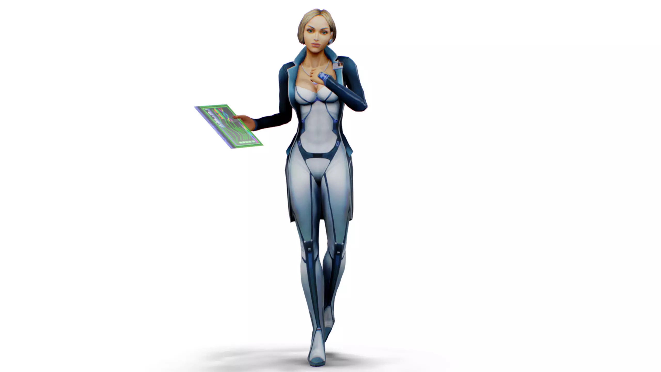 Slimy Woman Scientist - Doctor Female - Blonde Girl Commander Low-poly 3D model_4
