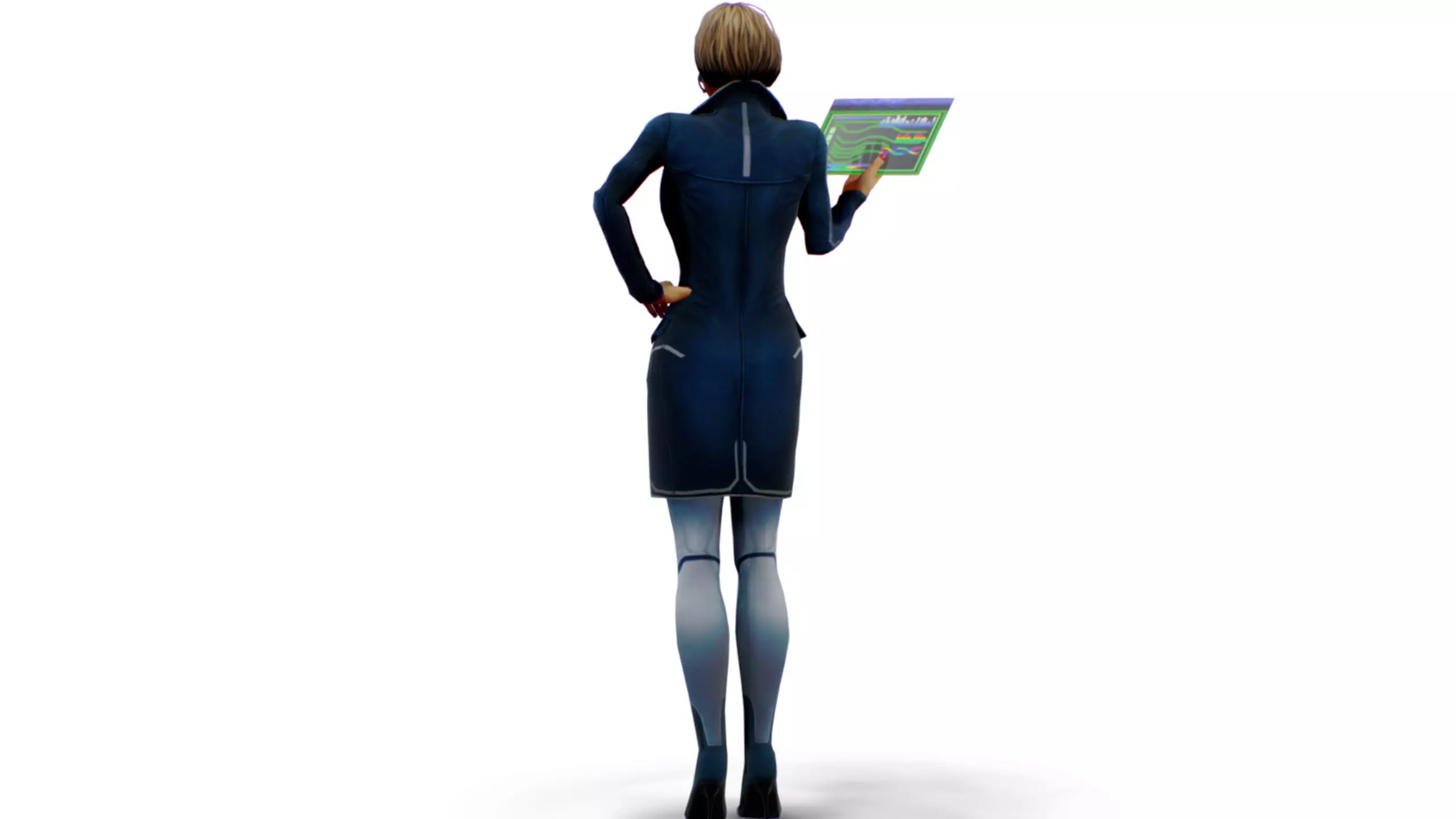 Slimy Woman Scientist - Doctor Female - Blonde Girl Commander Low-poly 3D model_3