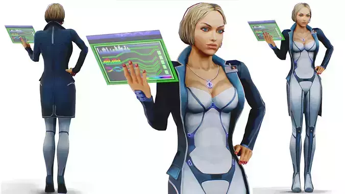 Slimy Woman Scientist - Doctor Female - Blonde Girl Commander Low-poly 3D model