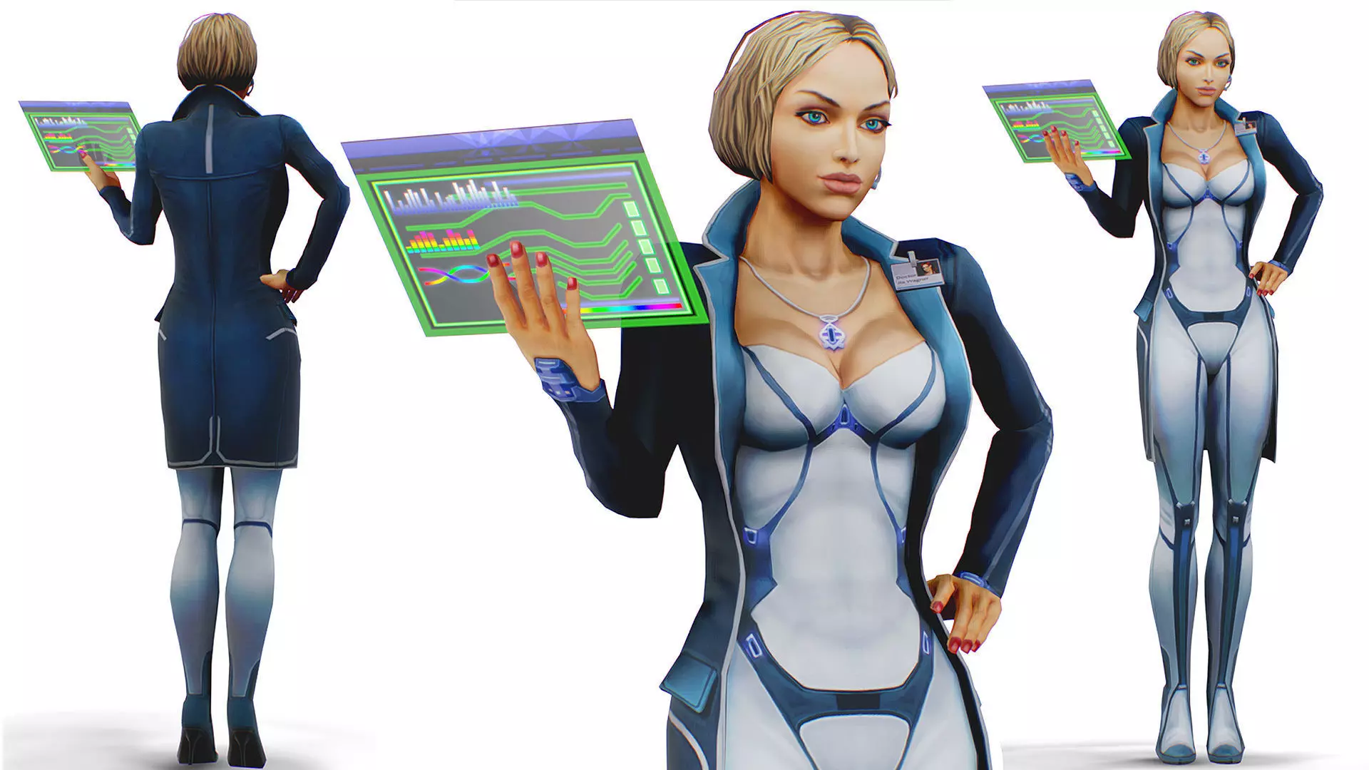 Slimy Woman Scientist - Doctor Female - Blonde Girl Commander Low-poly 3D model_0