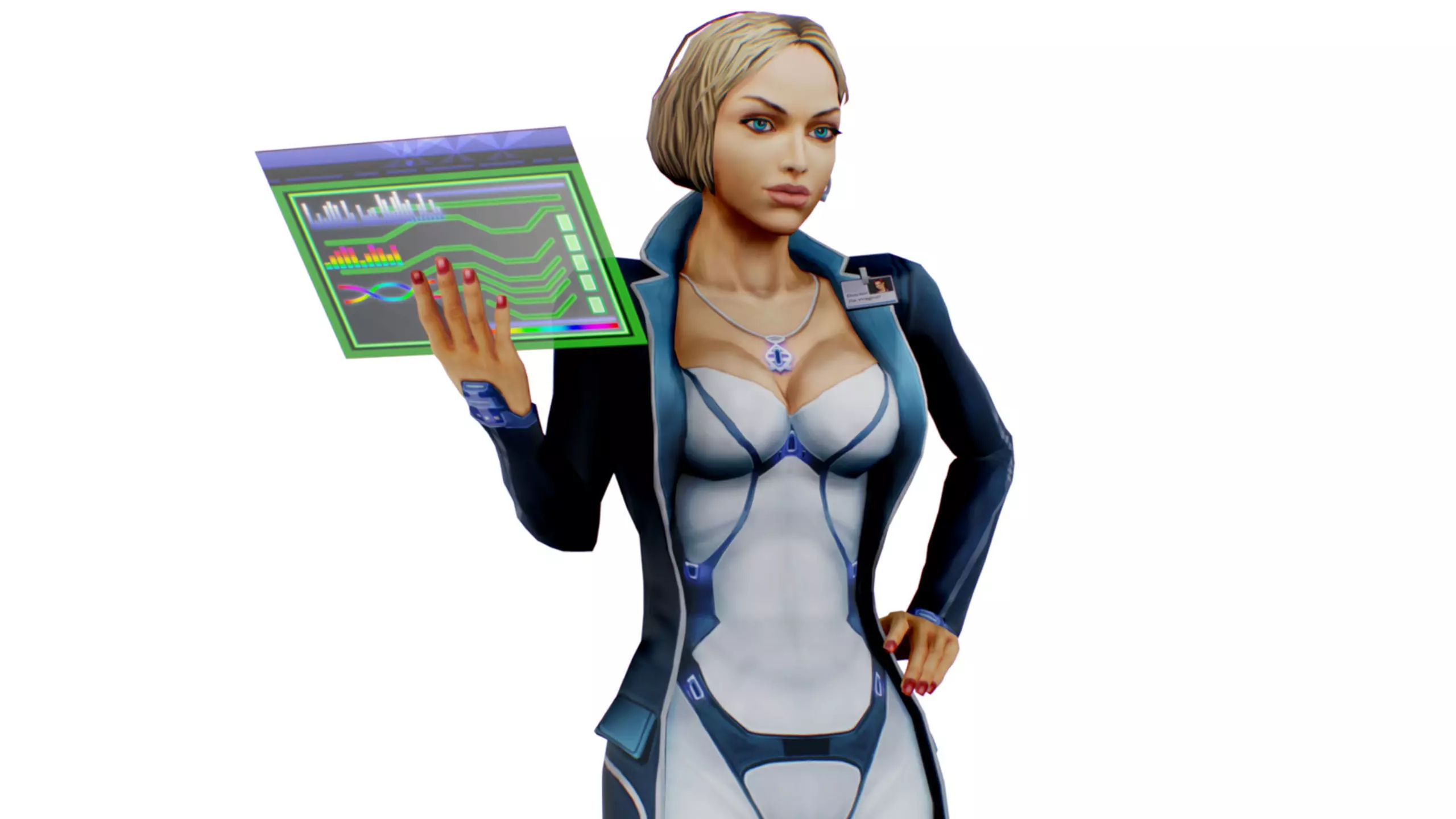 Slimy Woman Scientist - Doctor Female - Blonde Girl Commander Low-poly 3D model_1