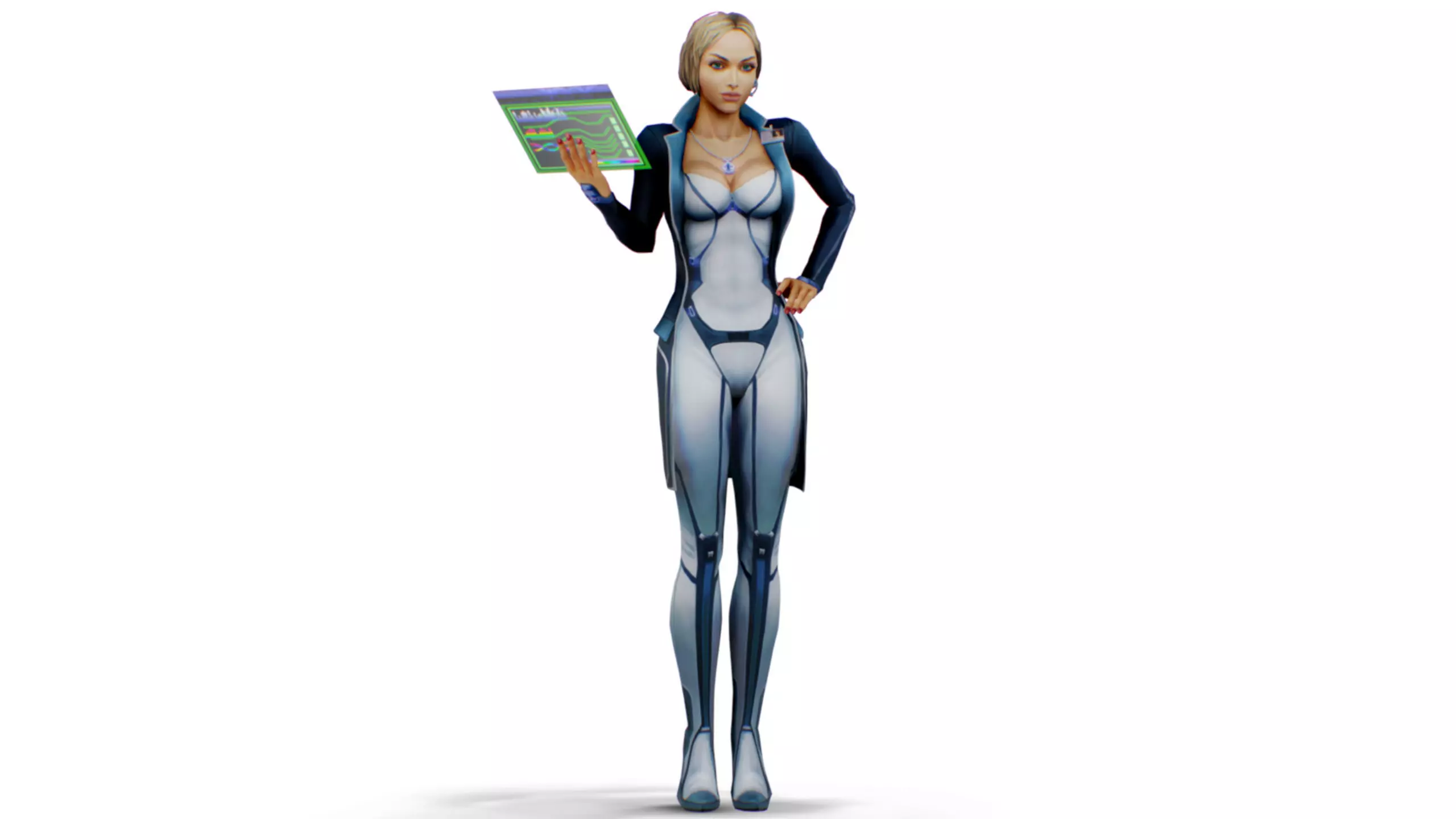 Slimy Woman Scientist - Doctor Female - Blonde Girl Commander Low-poly 3D model_2