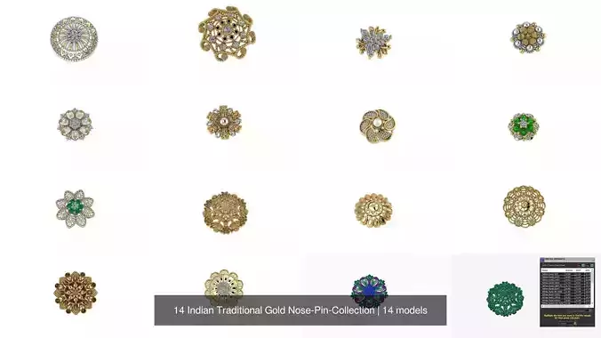 14 Indian Traditional Gold Nose-Pin-Collection