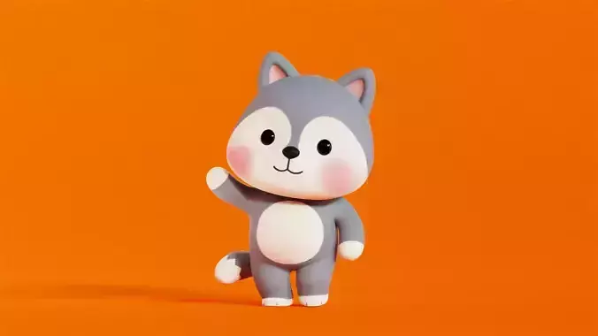 Wolf Character Cartoon Chibi Kawaii Rigged Animated Low-poly 3D model