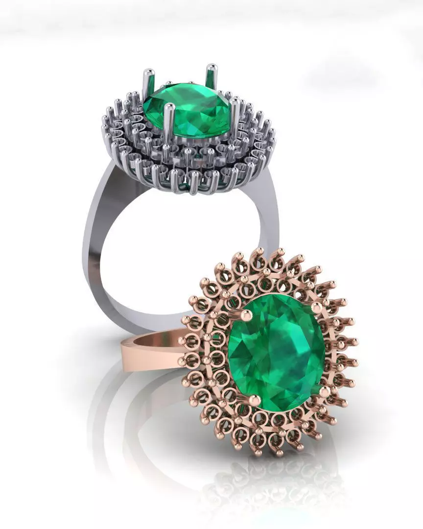 oval lady D cluster ring 3D print model_0