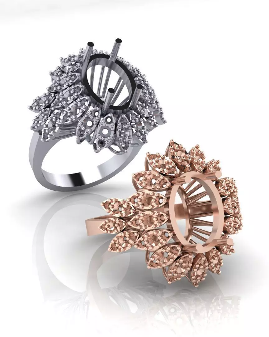 oval jewelry ring cluster 3D print model_0