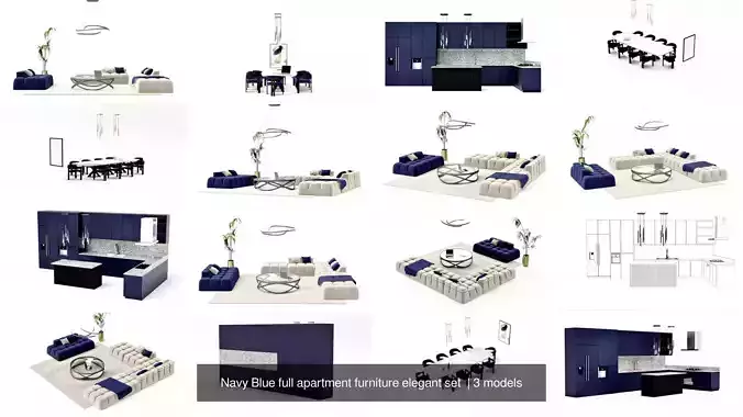 Navy Blue full apartment furniture elegant set 