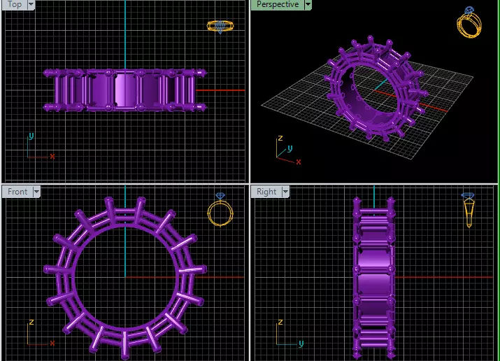 ring rectangular stone 3D print model_2