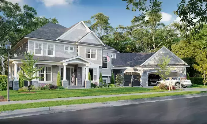 Modern American House 3D Exterior Scene
