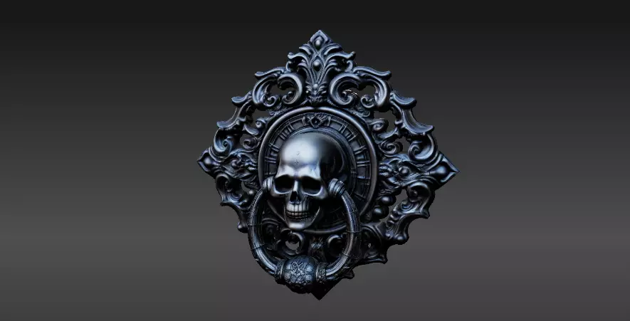 Haunted Door Knocker 3D Model AND Print Gothic Halloween  3D model_4