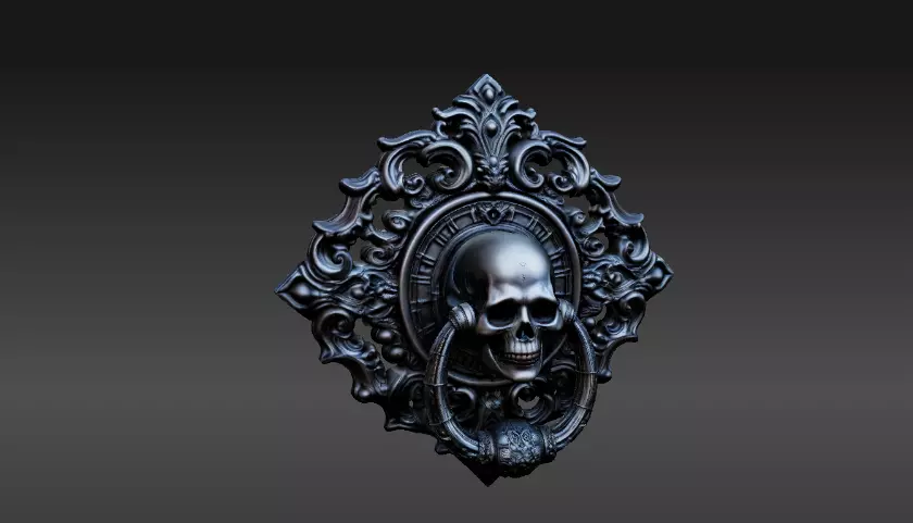 Haunted Door Knocker 3D Model AND Print Gothic Halloween  3D model_7