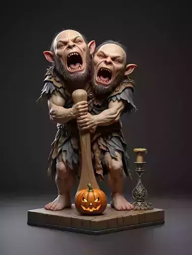 2515 Two Headed  Giant with Club  3D Printed Statue  troll 3D print model