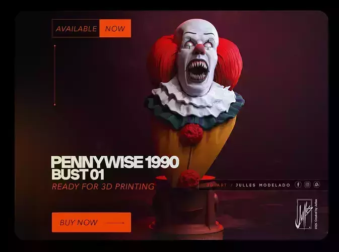 Pennywise 1990 Bust01 3D print model Pennywise 1990 Bust01 3D print model