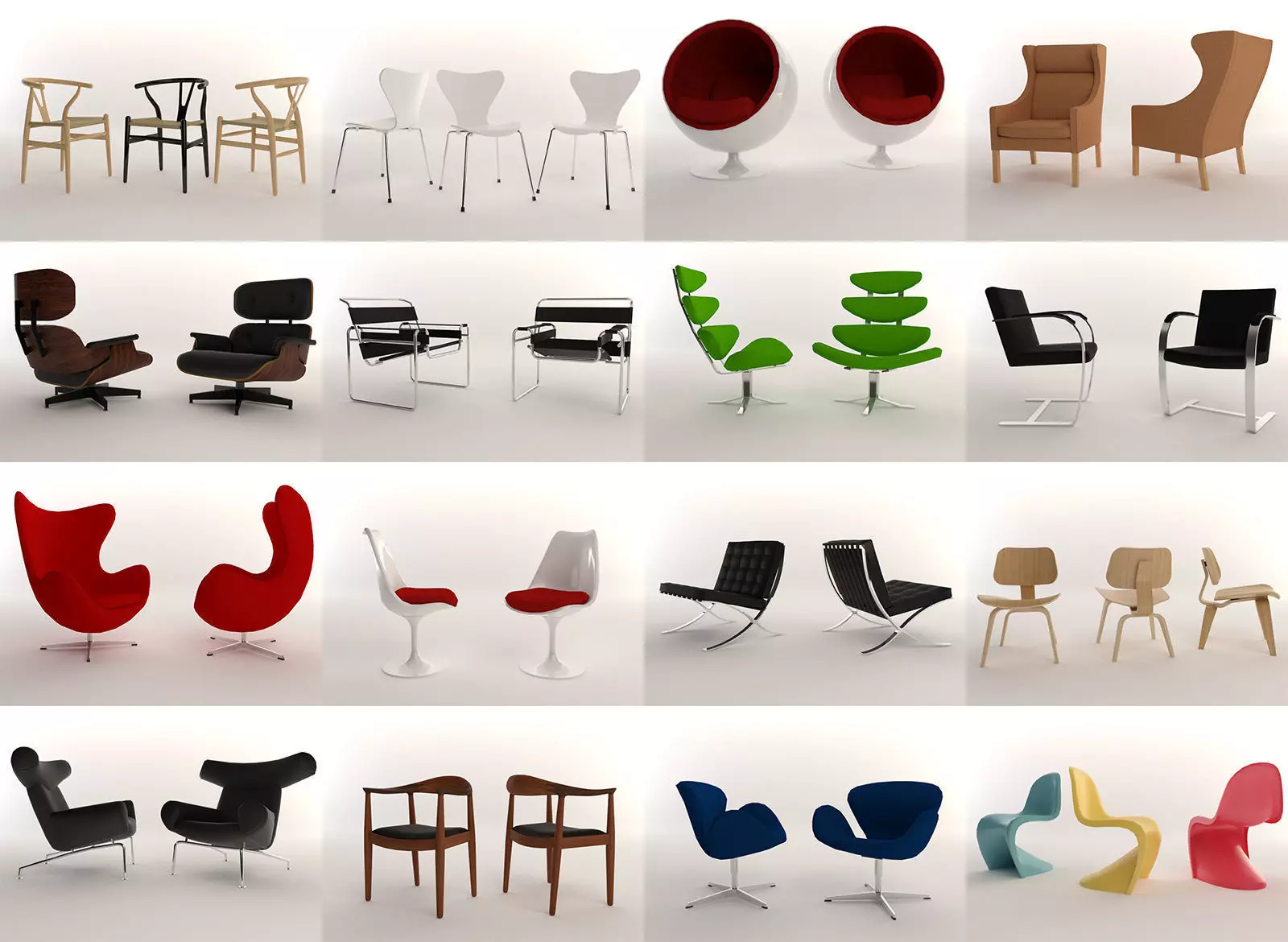 16 Low Poly Design Chairs Low-poly 3D model_0