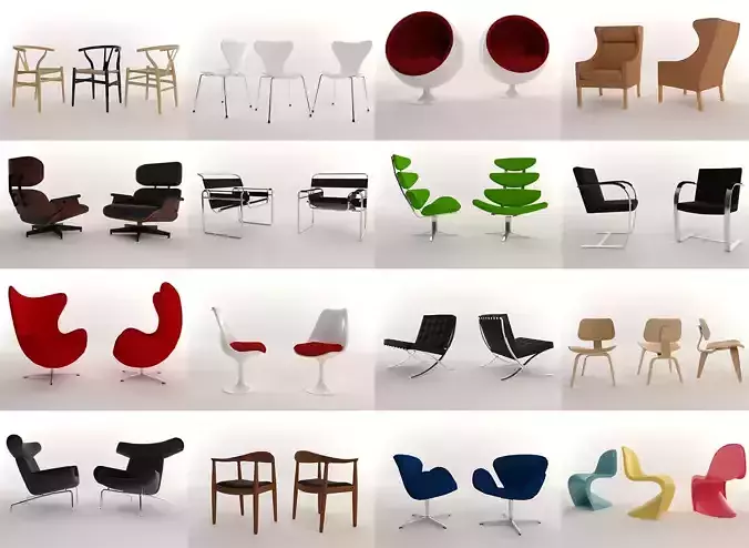 16 Low Poly Design Chairs Low-poly 3D model